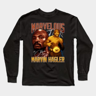 Marvelous Marvin Hagler Boxing Legend Signature Vintage Retro 80s 90s Bootleg Rap Style Long Sleeve T-Shirt